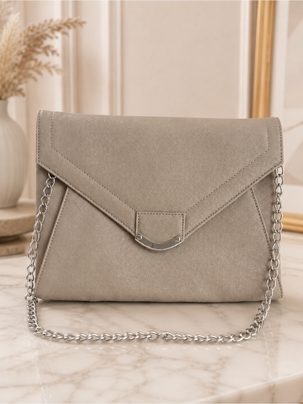 Sondra Roberts Tan Envelope Clutch Chain Shoulder Crossbody Evening Bag